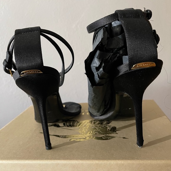 Black Satin with Gold signature hardware sandal heel - Picture 10 of 15